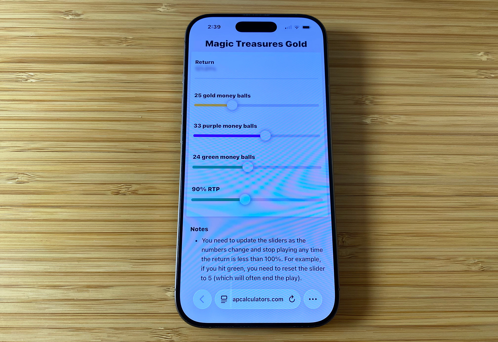 Magic Treasures Gold calculator